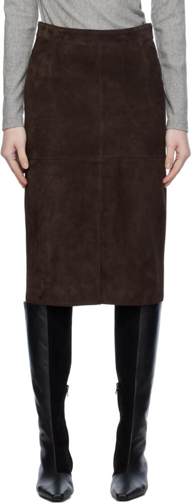 TOTEME Brown Paneled Leather Midi Skirt Cover