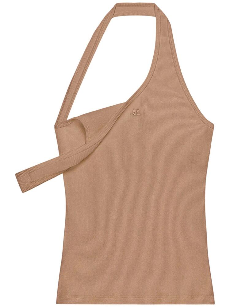 Courrèges 90's asymetric ribbed tank top - Neutrals Cover