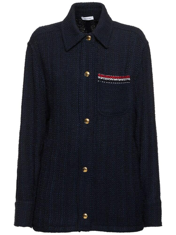 THOM BROWNE Solid Tweed Shirt Jacket W/ Pocket Cover