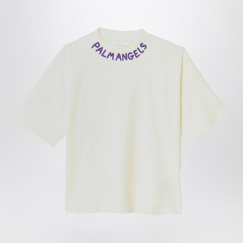 Palm Angels Ivory cotton T-shirt with logo Cover