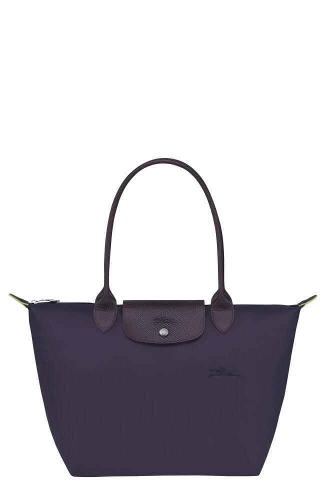 Longchamp Medium Le Pliage Green Recycled Canvas Shoulder Tote Bag in Bilberry Cover