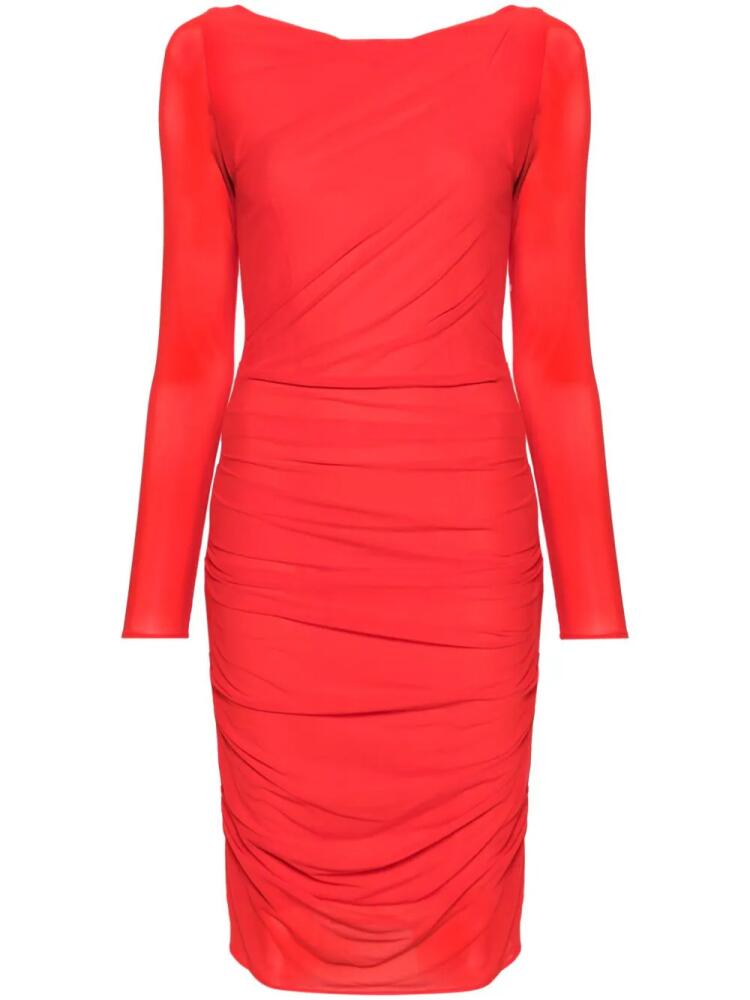 Talbot Runhof ruched long-sleeve midi dress - Red Cover