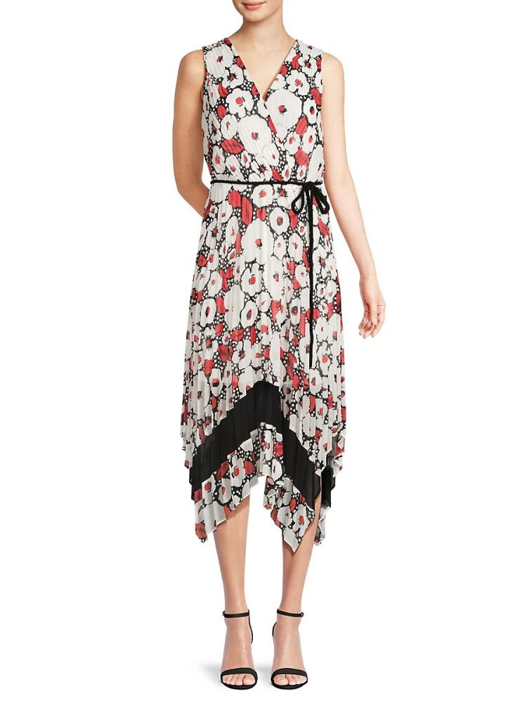 Karl Lagerfeld Paris Women's Floral Surplice Midi Dress - White Multi Cover