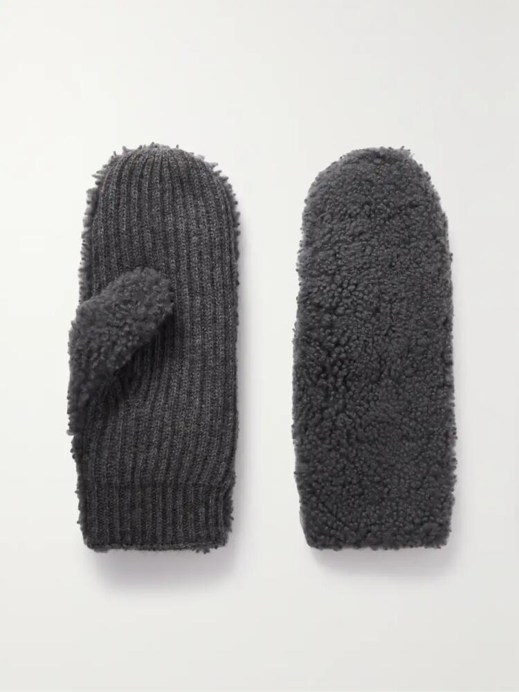 Yves Salomon - Shearling And Ribbed Wool And Cashmere-blend Mittens - Gray Cover