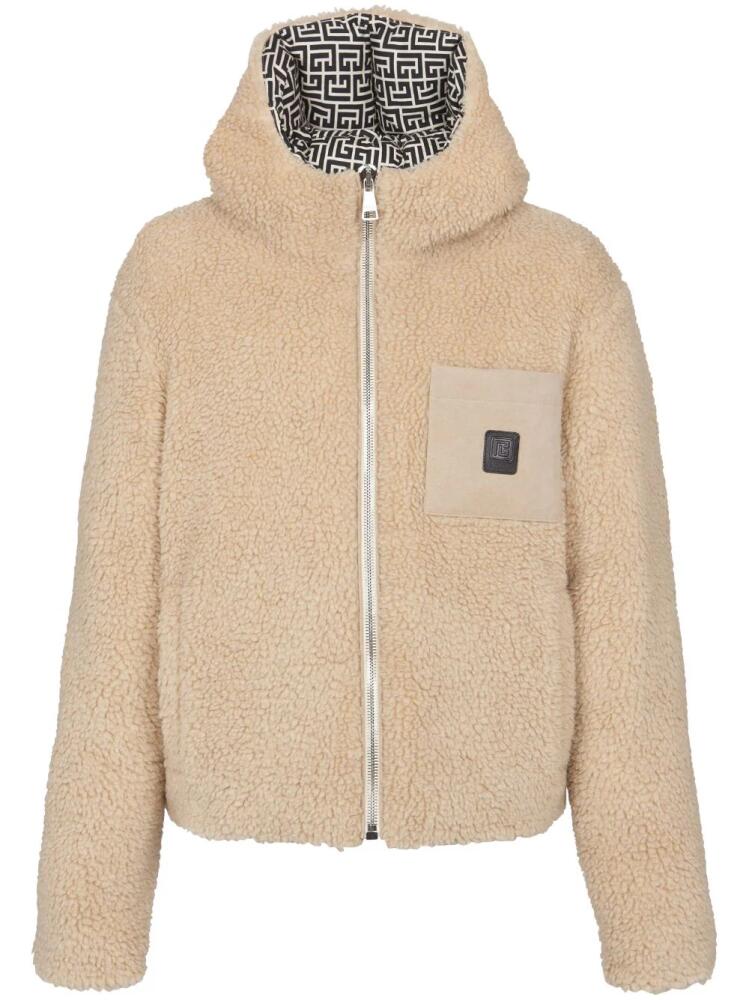 Balmain Teddy monogram-patch jacket - Neutrals Cover