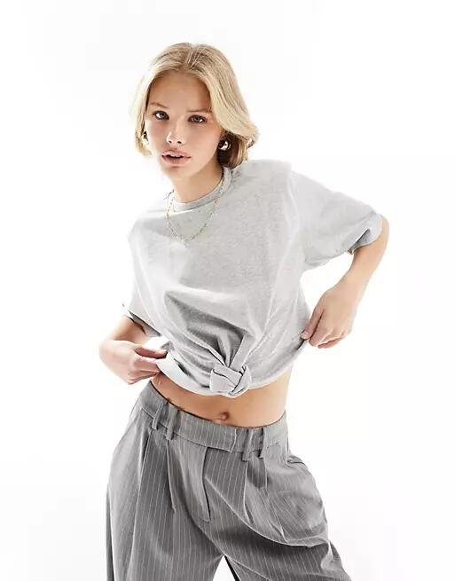 4th & Reckless knot front cropped T-shirt in gray Cover