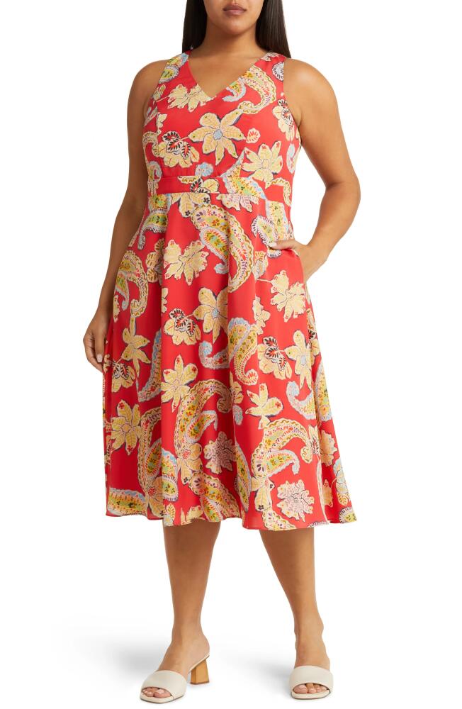 Tahari ASL Floral Tie Back Midi Dress in Grenadine Cover