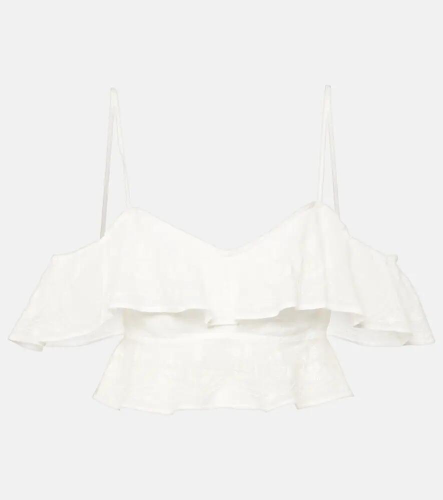 Isabel Marant Eliani embroidered ruffled ramie crop top Cover