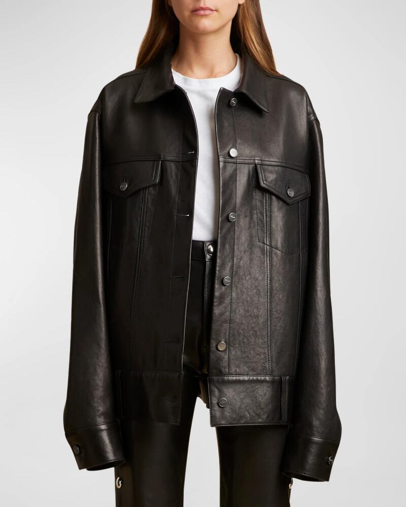 Khaite Grizzo Oversized Leather Collared Jacket Cover