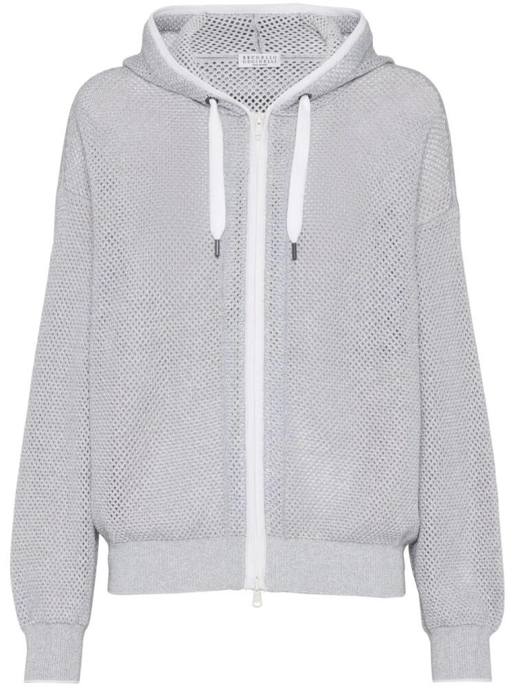 Brunello Cucinelli open-knit zip-up hoodie - Grey Cover