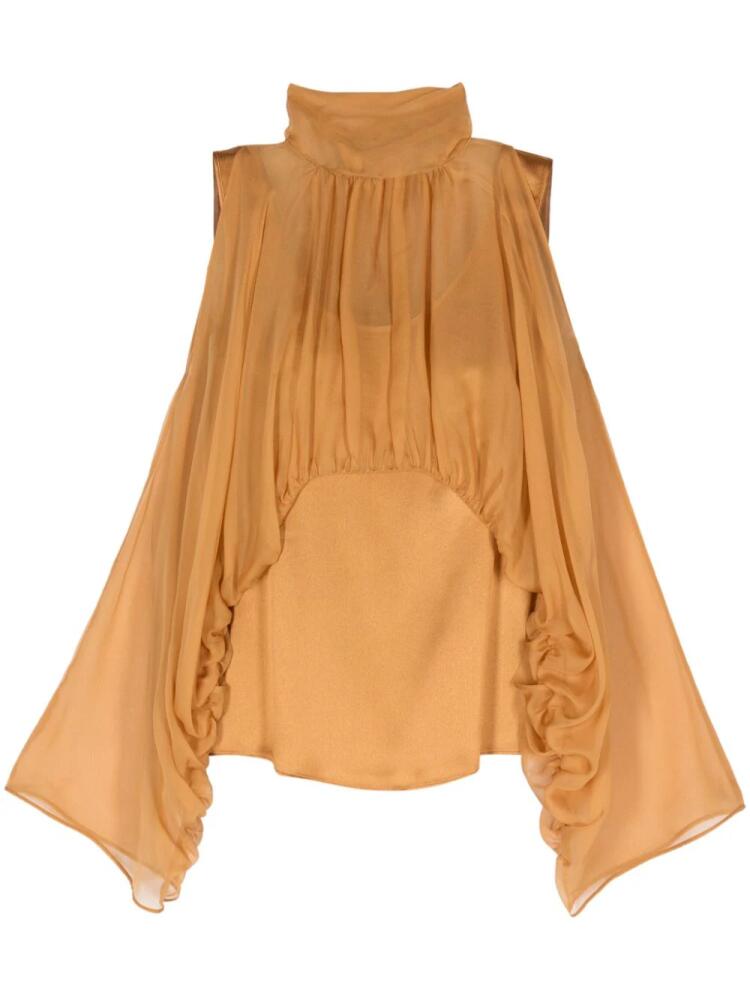 Alberta Ferretti silk chiffon cold-shoulder blouse - Brown Cover