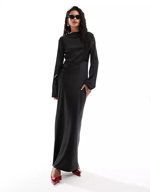 Lioness satin button up cut out maxi dress in black Cover