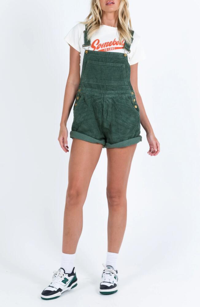 Princess Polly Kacey Corduroy Short Overalls in Green Cover