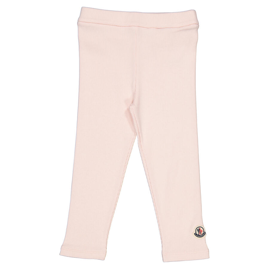 Moncler Girls Pastel Pink Logo Ribbed Leggings Cover