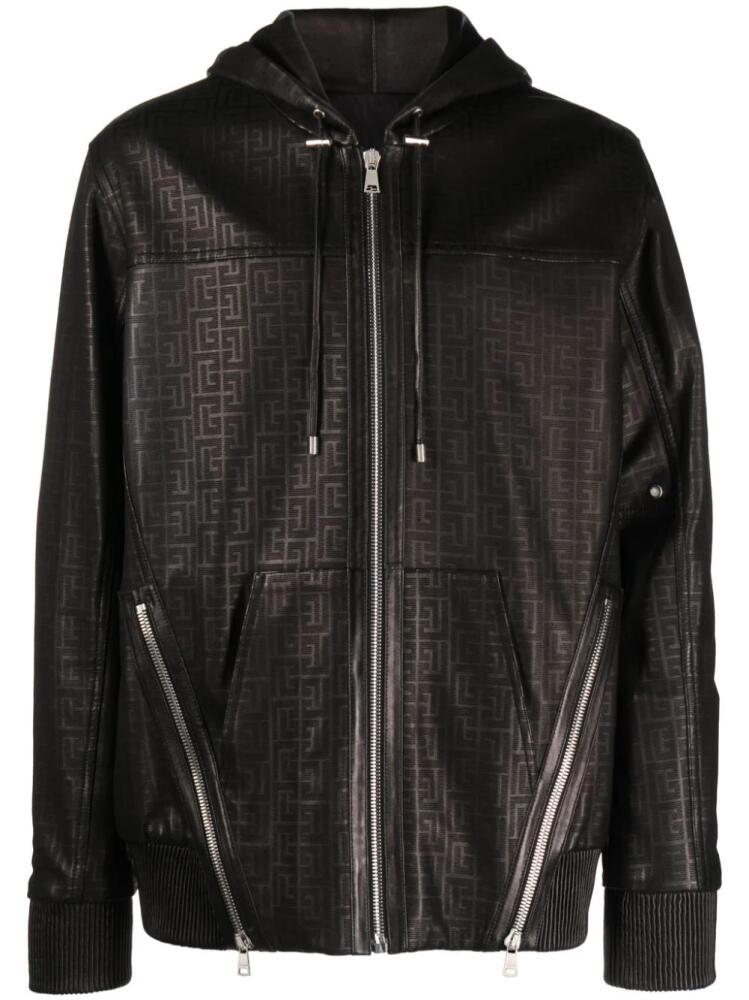 Balmain monogram laser-cut leather hoodie - Black Cover