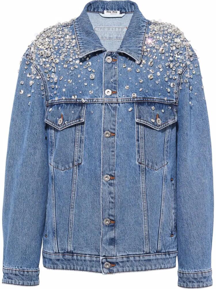 Miu Miu crystal-embellished denim jacket - Blue Cover