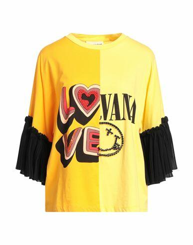 Semicouture Woman T-shirt Yellow Cotton, Polyester Cover