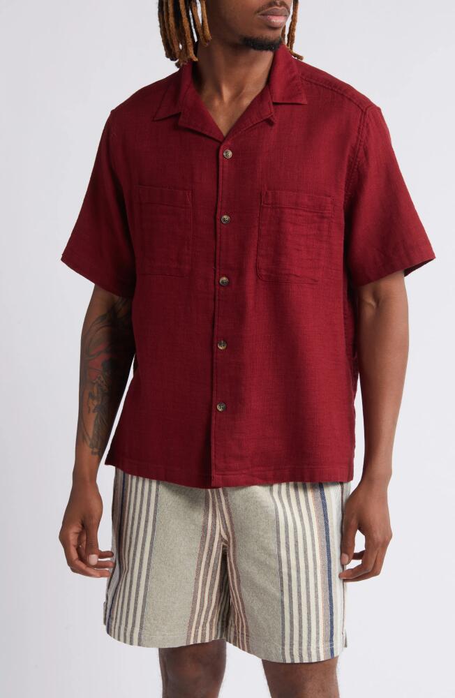 BDG Urban Outfitters Crinkle Cotton Gauze Camp Shirt in Red Cover