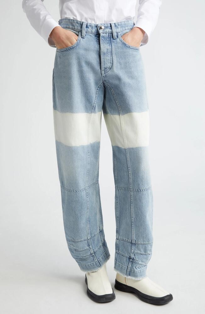 Jil Sander Bleach Stripe Articulated Raw Hem Button Fly Jeans in 471 Blue Sky Cover