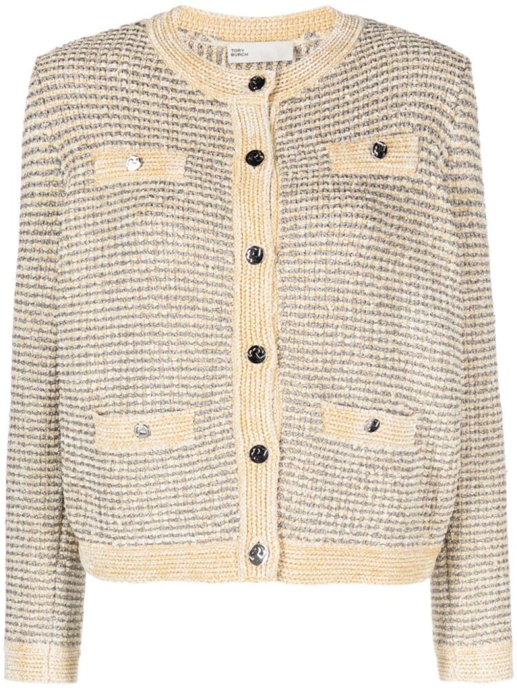 Tory Burch metallic-thread striped cardigan - Neutrals Cover