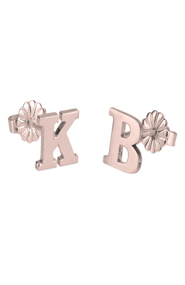 MELANIE MARIE Personalized Letter Stud Earrings in Rose Gold Plated Cover