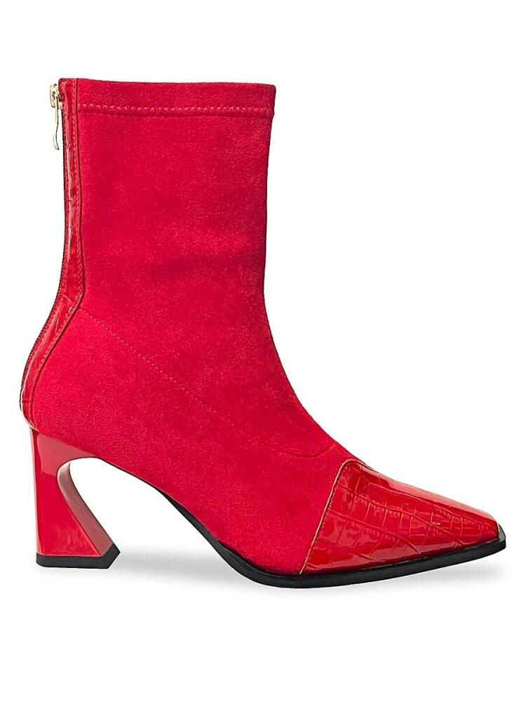 Lady Couture Women's Bronx Croc Embossed Cap Toe Ankle Boots - Red Cover