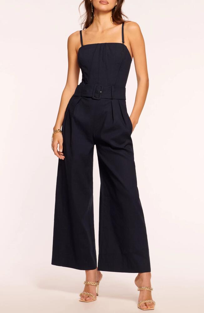 Ramy Brook Delia Crop Wide Leg Linen Blend Jumpsuit in Navy Cover