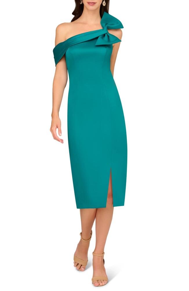 Aidan Mattox by Adrianna Papell One-Shoulder Stretch Mikado Sheath Dress in Deep Emerald Cover