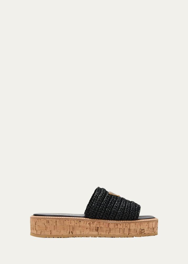 Prada Raffia Cork Flatform Slide Sandals Cover