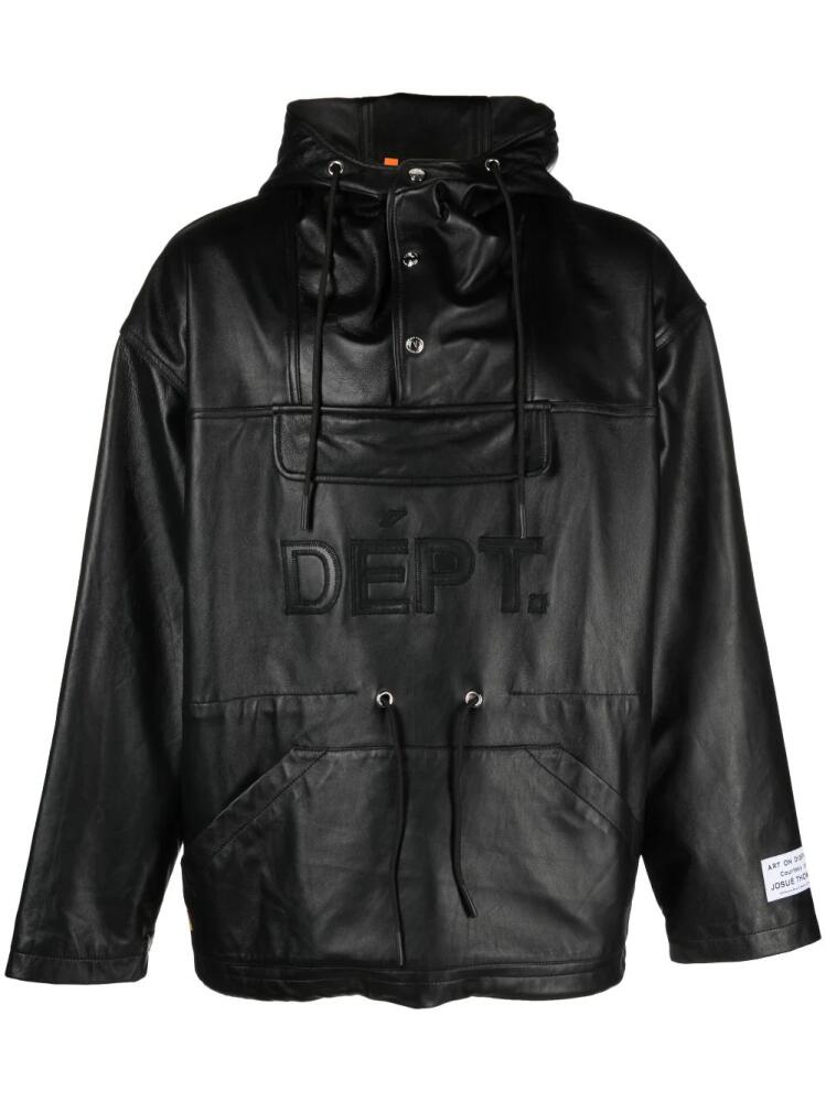 GALLERY DEPT. logo-appliqué leather hooded jacket - Black Cover