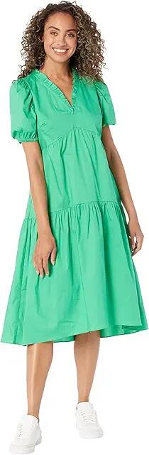 Donna Morgan Deep Ruffled V-Neck Midi Dress with Skirt Tiers (Ming Green) Women's Dress Cover