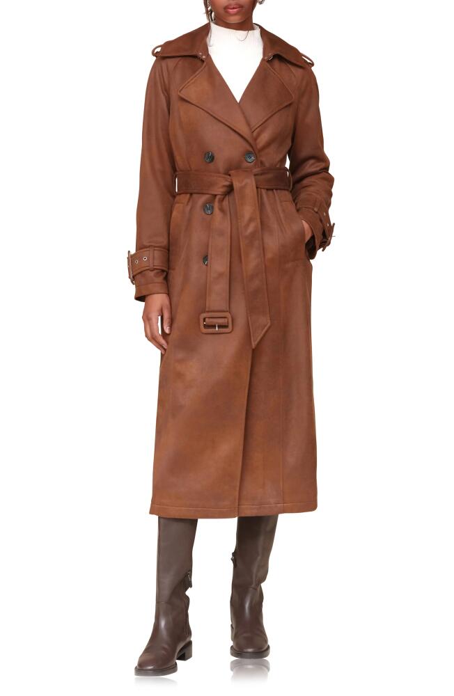 Avec Les Filles Double Breasted Faux Suede Trench Coat in Espresso Cover