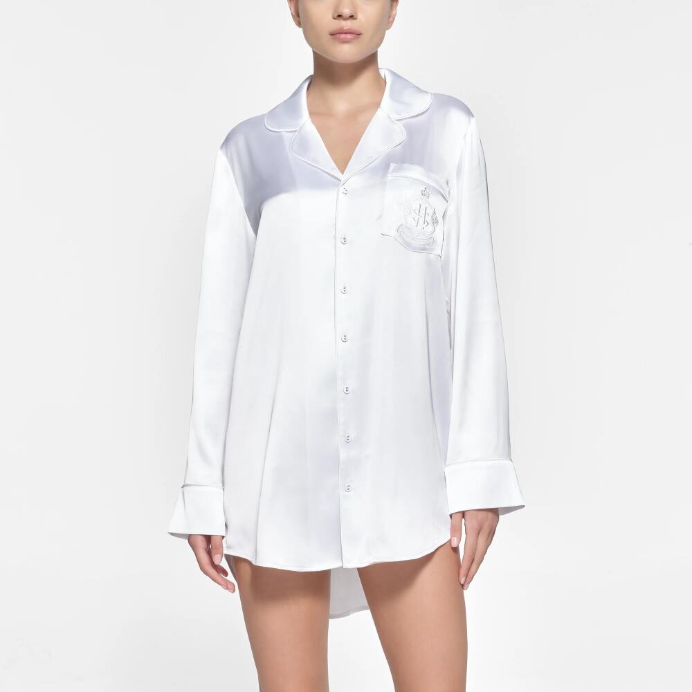 SKIMS Button Up Pajama Dress | White | 2XS | SKIMS Hotel Shine Cover