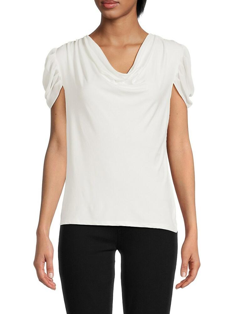 T Tahari Women's Cowlneck Pleated Sleeve Top - Star White Cover