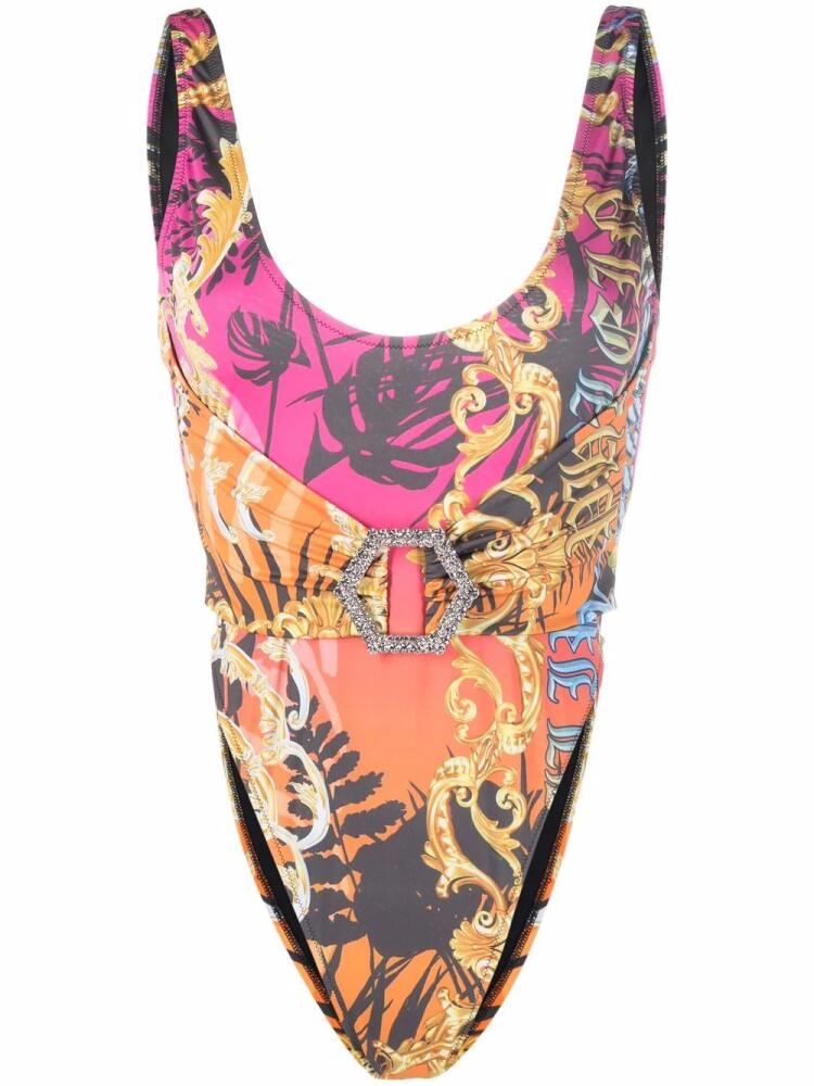 Philipp Plein baroque pattern-print swimsuit - Orange Cover