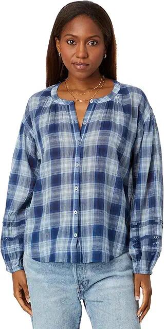 Lucky Brand Relaxed Button Through Blouse (Medium Indigo Plaid) Women's Blouse Cover