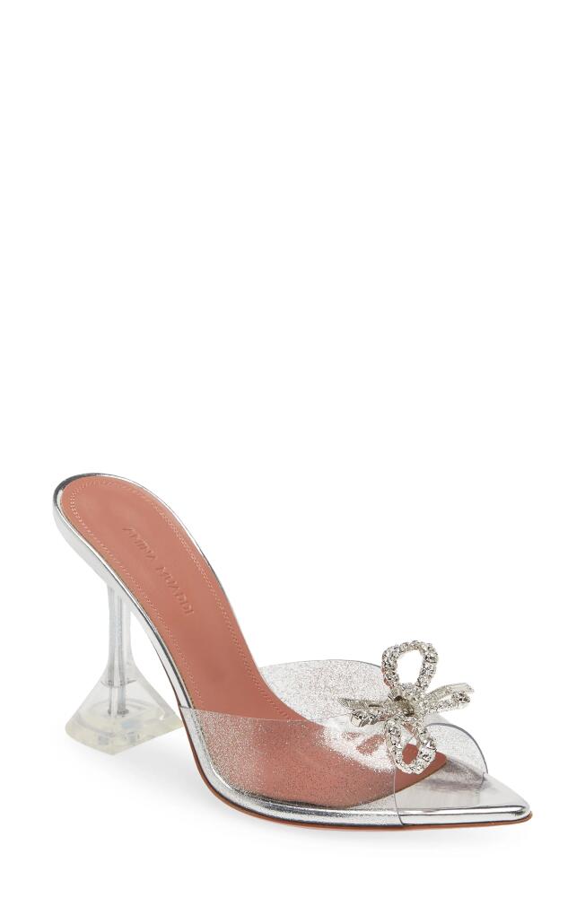 Amina Muaddi Rosie Glass Crystal Bow Slide Sandal in Silver Glitter Cover