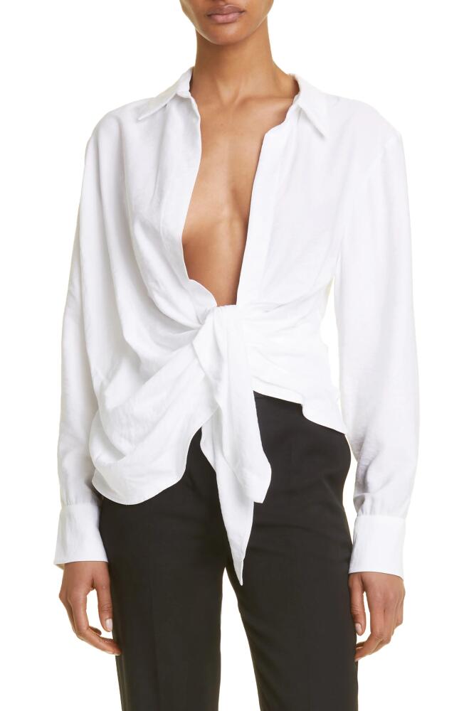 Jacquemus Bahia Open Drape Long Sleeve Shirt in White Cover