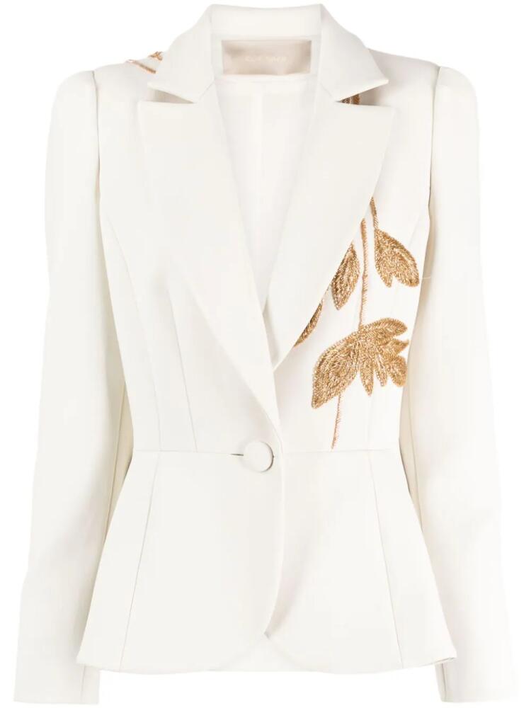 Elie Saab metallic leaf-embroidered blazer - Neutrals Cover