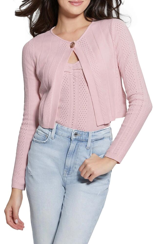 GUESS Cecilia Cotton Blend Pointelle Cardigan in Pink Cover