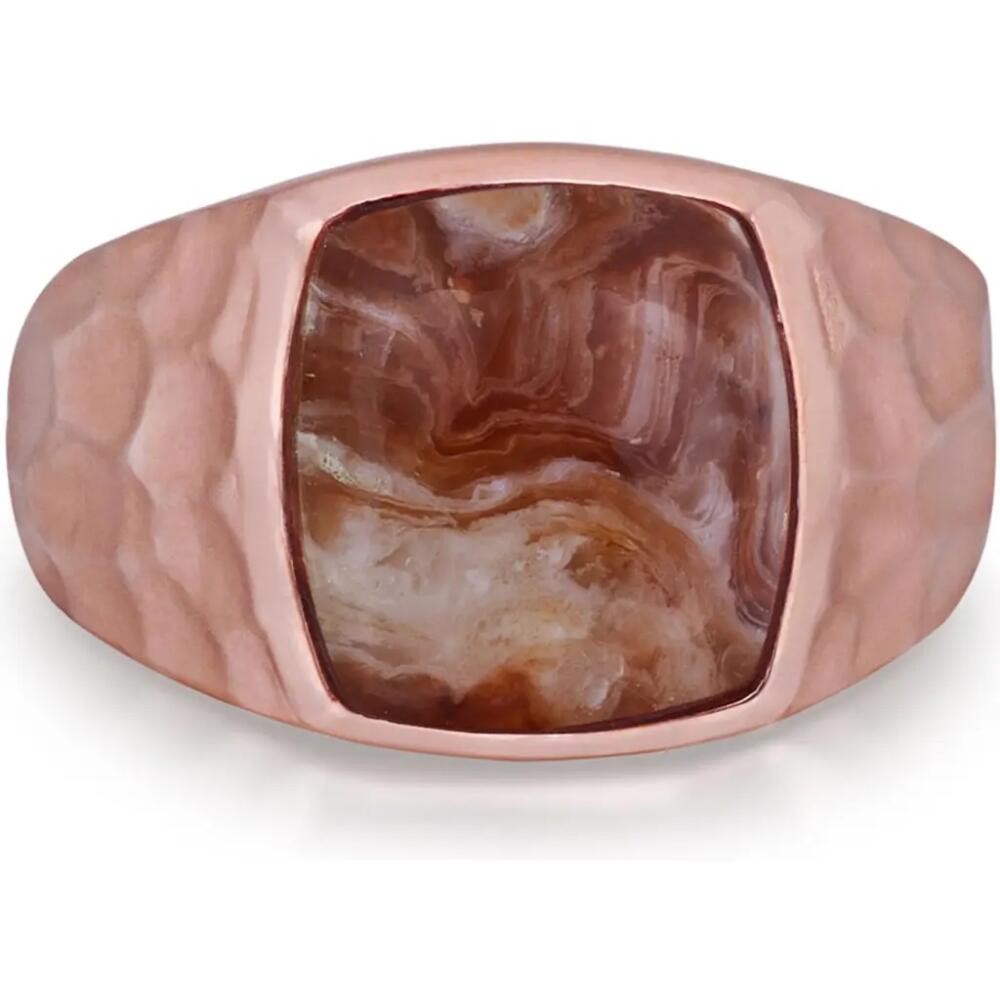 LuvMyJewelry Red Lace Agate Sterling Silver Textured Men Signet Ring in 14Kt Rose Gold Vermeil Cover