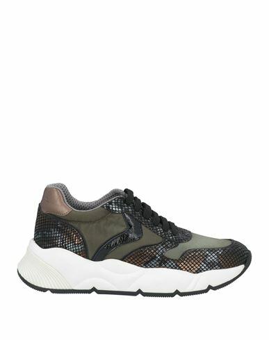 Voile Blanche Woman Sneakers Military green Leather, Textile fibers Cover