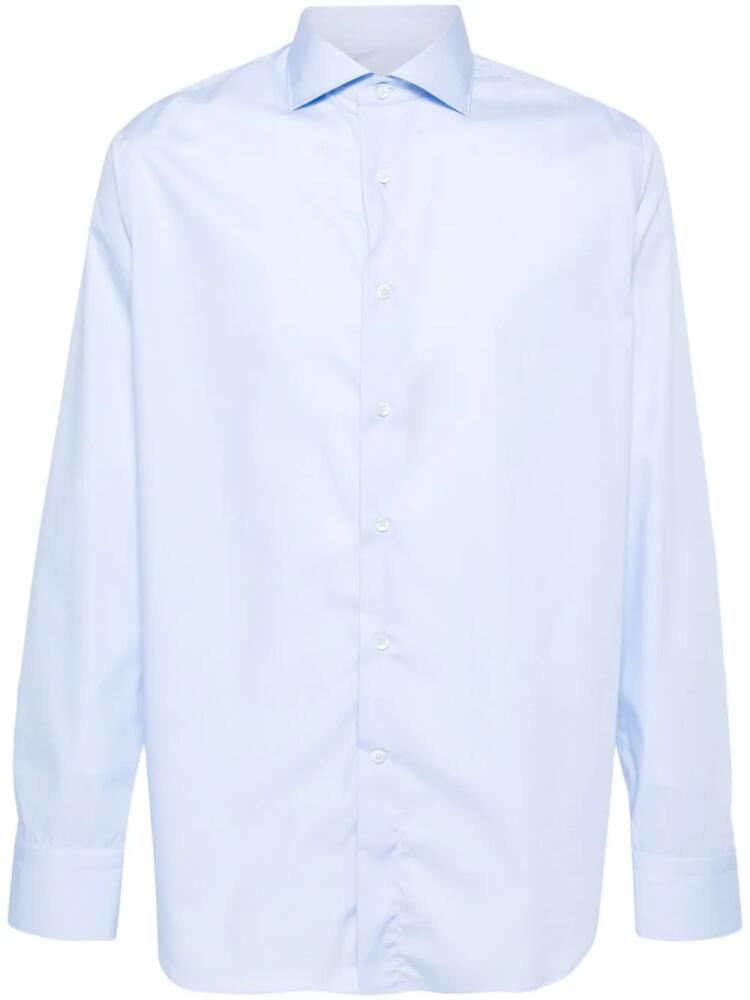 Canali plain cotton shirt - Blue Cover