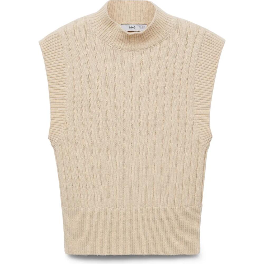 MANGO Perkins Mock Neck Sweater Vest in Light Beige/Pastel Grey Cover