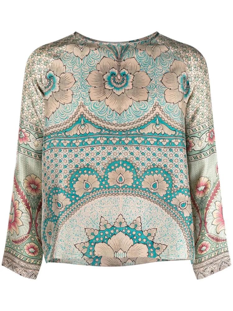 Pierre-Louis Mascia patterned long-sleeved silk shirt - Neutrals Cover