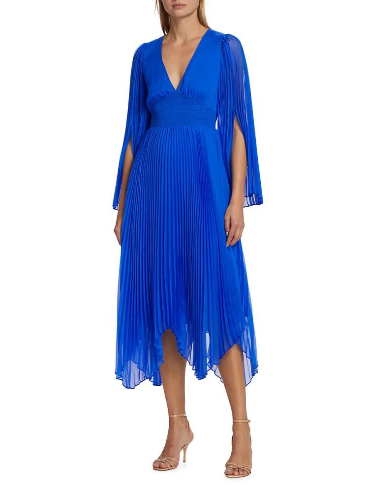 Alice + Olivia Women's Sion Pleated Asymmetric Midi Dress - Sapphire Cover