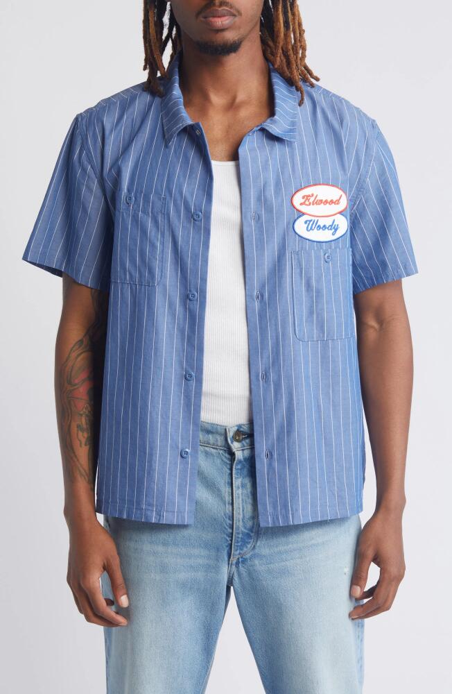 Elwood Pinstripe Short Sleeve Button-Up Work Shirt in Cobalt Cover