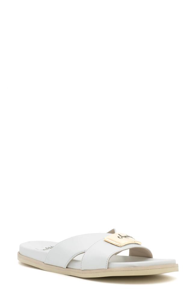 Amalfi by Rangoni Bardolino Slide Sandal in White Parmasoft Gold Hardware Cover