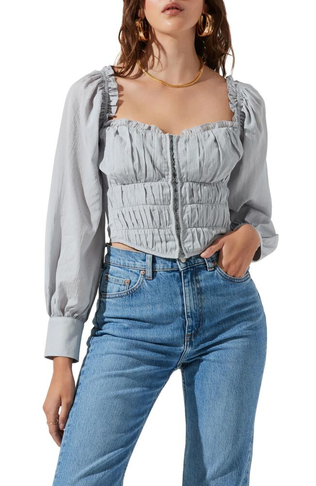 ASTR the Label Amber Puff Sleeve Smocked Blouse in Dusty Blue Cover