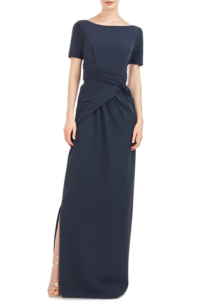 Kay Unger Garbo Gathered Column Gown in Carbon Cover